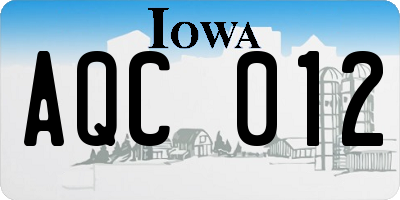 IA license plate AQC012