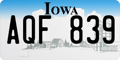 IA license plate AQF839