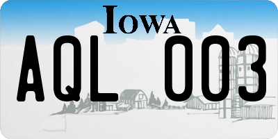 IA license plate AQL003