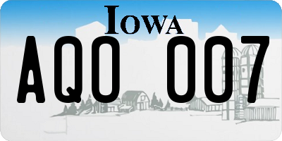 IA license plate AQO007