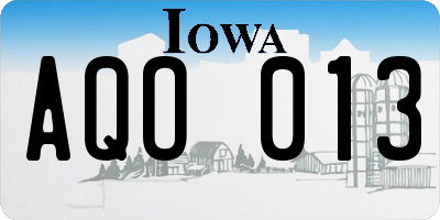 IA license plate AQO013