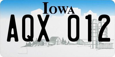 IA license plate AQX012