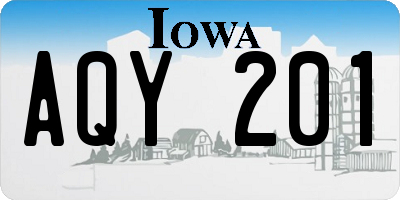 IA license plate AQY201