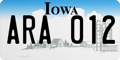 IA license plate ARA012