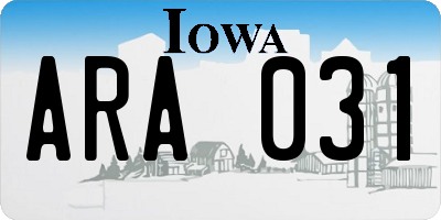 IA license plate ARA031