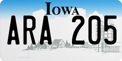 IA license plate ARA205