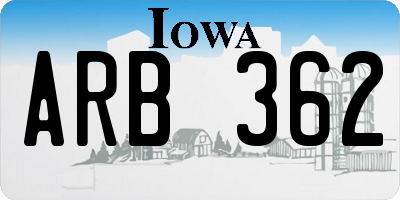 IA license plate ARB362