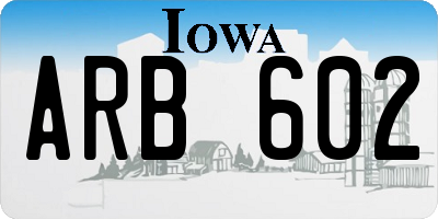 IA license plate ARB602