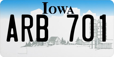 IA license plate ARB701