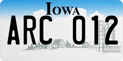 IA license plate ARC012