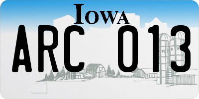 IA license plate ARC013