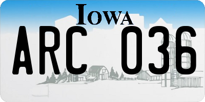 IA license plate ARC036