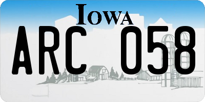 IA license plate ARC058