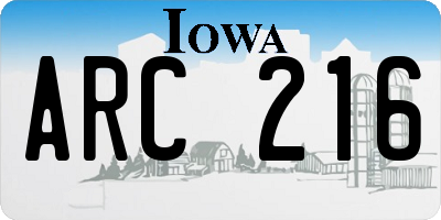IA license plate ARC216