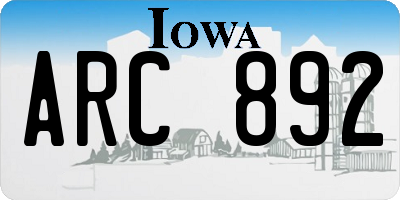 IA license plate ARC892