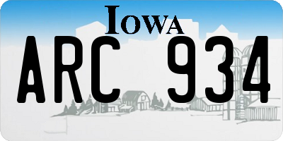 IA license plate ARC934