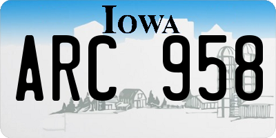 IA license plate ARC958