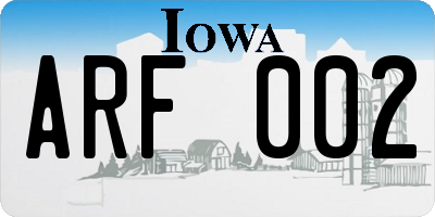 IA license plate ARF002