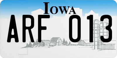 IA license plate ARF013
