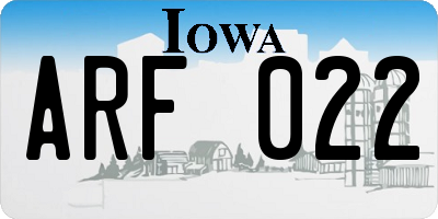 IA license plate ARF022