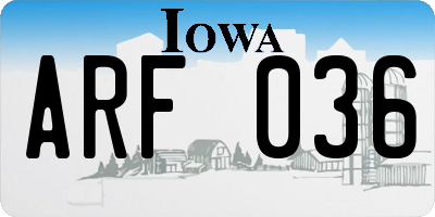 IA license plate ARF036