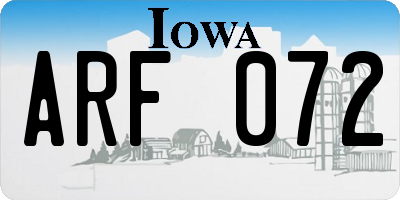 IA license plate ARF072