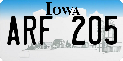 IA license plate ARF205