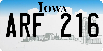 IA license plate ARF216
