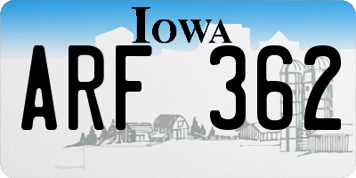 IA license plate ARF362