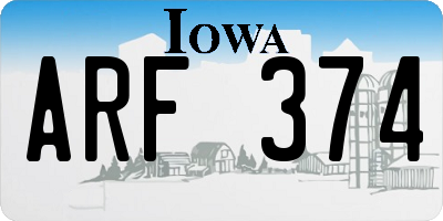 IA license plate ARF374