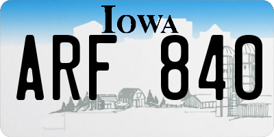 IA license plate ARF840