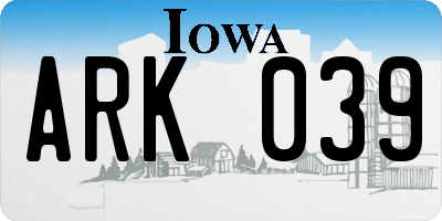 IA license plate ARK039