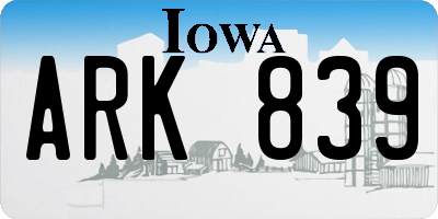 IA license plate ARK839
