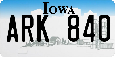 IA license plate ARK840