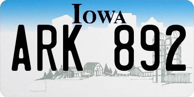 IA license plate ARK892
