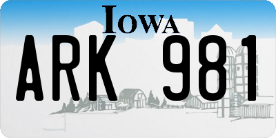 IA license plate ARK981