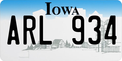 IA license plate ARL934