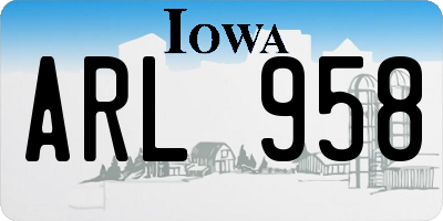 IA license plate ARL958