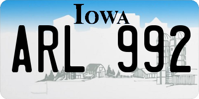 IA license plate ARL992