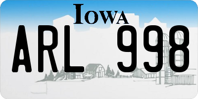 IA license plate ARL998