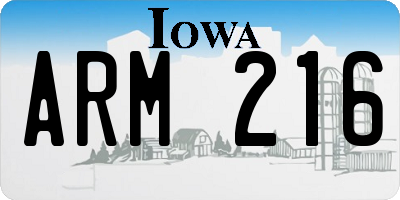 IA license plate ARM216