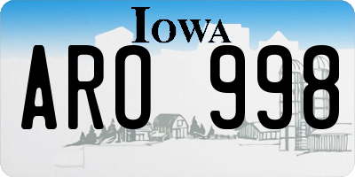 IA license plate ARO998