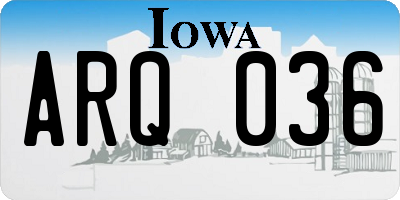 IA license plate ARQ036