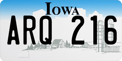 IA license plate ARQ216