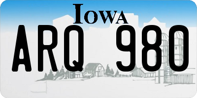 IA license plate ARQ980