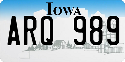 IA license plate ARQ989