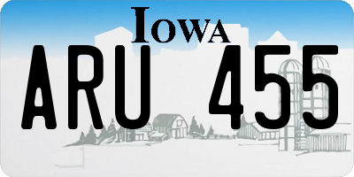 IA license plate ARU455