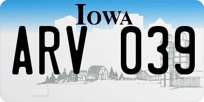 IA license plate ARV039