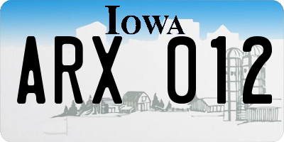 IA license plate ARX012