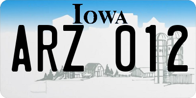 IA license plate ARZ012